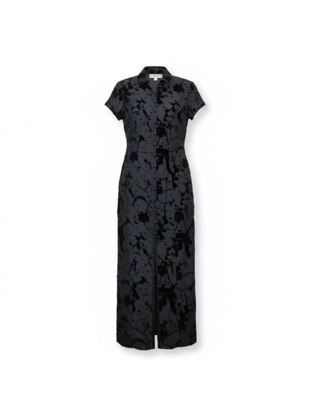 Jones New York Womens Black Floral Velvet Button-Down Maxi Dress Size 4P